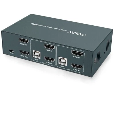 PWay HDMI KVM Switch Dual Monitor 2 Port, 2 USB 2.0 Hub - Image 1 of 4