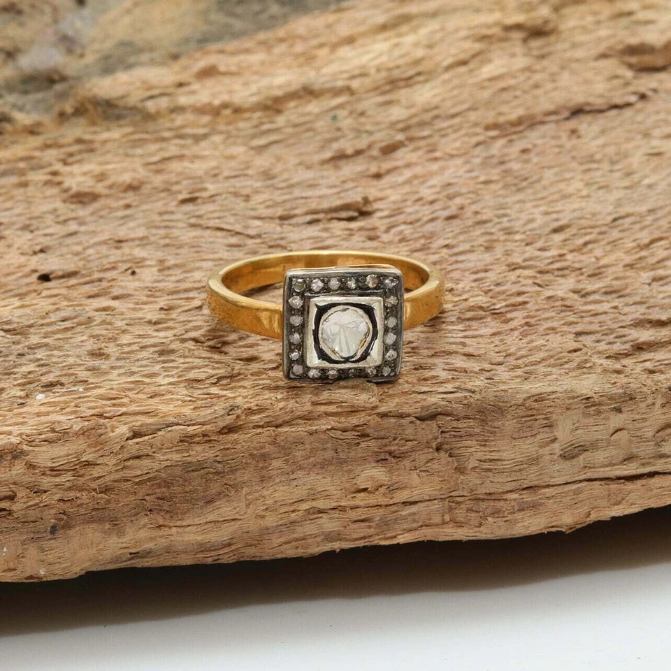 925 Sterling Silver-Rosecut Diamond Ring-Statement Ring-Vintage Ring-Womens Gift - Image 1 of 4