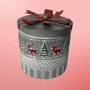 Galvanized Metal Christmas Tin With Cover 10” Tall - Picture 1 of 6