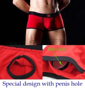 Men Cotton Boxer Brief Bottoms Underwear Penis Hole Pouch Everyday Boxers Shorts - Picture 1 of 15
