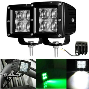2x 3inch Green+White 4D LED Cube Pods Work Light Bar Spot Fog Driving ATV UTV - Picture 1 of 13