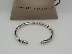 David Yurman Cable Classic 5mm Cuff Bracelet with Morganite and Diamonds Size M - Picture 1 of 6