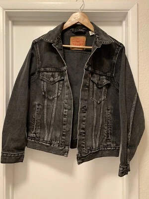 Levi's Jean Jacket Women’s Size S Faded Black Charcoal Denim Trucker Red Tab - Image 1 of 4