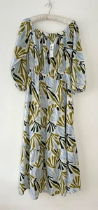 Marks & Spencer Beach Dress Women's Cotton Patterned Midi 3/4 Sleeve UK 14 BNWT - Picture 1 of 10