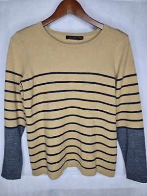 The Limited Sweater Tan Striped Lightweight Wool Blend Preppy Academia XL - Image 1 of 4