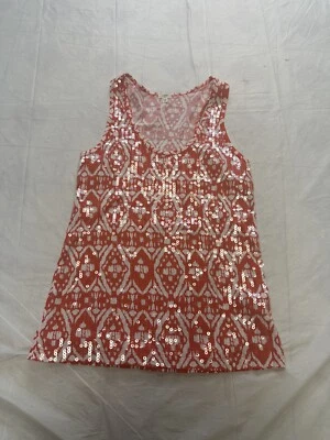 J Crew L Tank Top Sequin Diamond Print Sleeveless Round Neck Casual Cotton - Image 1 of 4
