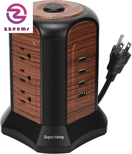 Power Strip Tower Surge Protector, Desktop Charging Station, 10 Ft Extension Co - Picture 1 of 12