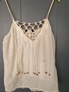 Zara cream cotton beaded / fringe sun top - Large - VGC- festival ? - Picture 1 of 6