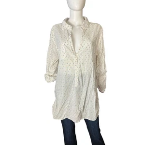 Subtle Luxury White Cotton Multicolor Dot Popover Tunic Top Size L XL - Picture 1 of 6