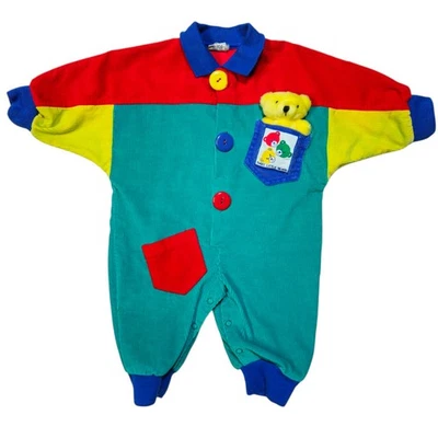 Vintage Colorblock Three Little Bears Baby Togs Corduroy Romper Bear Plush - Image 1 of 4