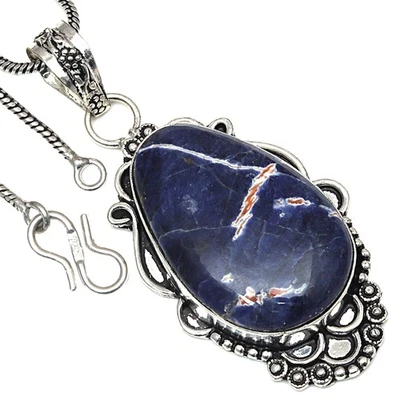 Colgante Piedras Preciosas Sodalita Azul Hecho a Mano Regalo Para Ella Joyería de Plata 2.25" Foto 1 de 4