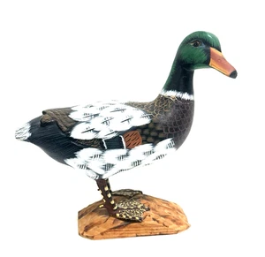 Hand Painted Mallard Drake Wooden Duck on Stump  7" Tall  Unmarked  Note - Picture 1 of 19