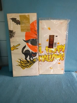  2 Vtg Hallmark Halloween Table Covers Paper Bats, Black Cat,Witch Pumpkins  - Image 1 of 4