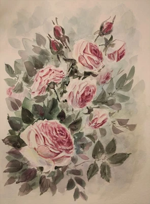 Original Modern Artwork Painting Landscape Floral PINK ROSES Flowers Art Gift A4 - Image 1 of 4