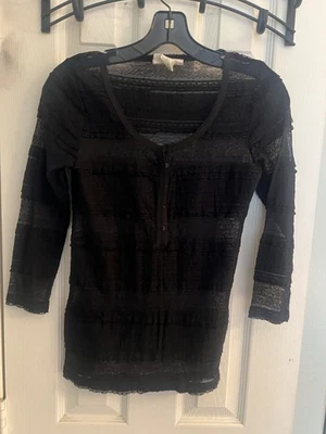 Camisa para mujer Ralph Lauren Denim&Supply negra acanalada manga encaje talla S 90’s-Y2k  Foto 1 de 3