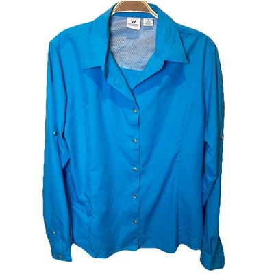 White Sierra Women's Long-Tab Sleeve Shirt Sz Medium Electric Blue Outdoors - Image 1 of 4