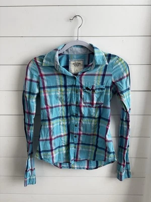 Abercrombie Kids Girls Blue and Pink Button Down Shirt Size Xs 0398 - Image 1 of 4