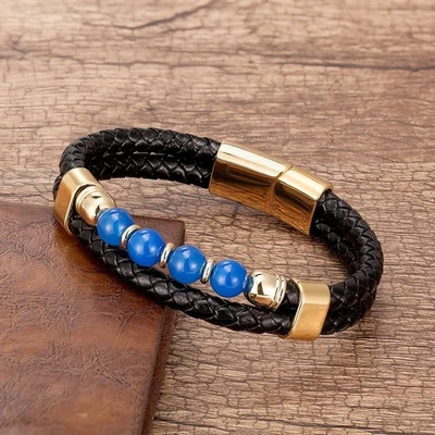 Handmade Natural Stone & Leather Charm Bracelet for Men & Women, 9 Styles - Image 1 of 4