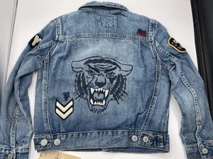 Polo Ralph Lauren Jean Jacket Boys Size 7 Tiger USA Flag Patches Embroidered - Picture 1 of 13