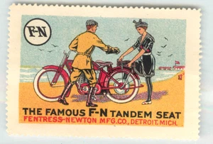 Fentress Newton F-N TANDEM FAHRRAD Sitze ~ Detroit ~ fantastische Plakatmarke, 1910 - Bild 1 von 2
