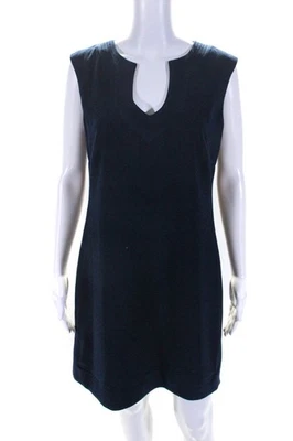 Trina Turk Womens Back Zip Sleeveless V Neck Shift Dress Navy Blue Size 6 - Image 1 of 4