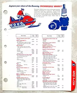 1968-69 AC Spark Plugs Snow Mobile Plug Replacement and Specs Sheet - AA - Picture 1 of 2
