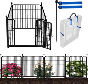 48 In(H) Garden Fence, Low Threshold Door, Yard Fence for Dogs, 4 Panels Total 8 - Picture 1 of 7