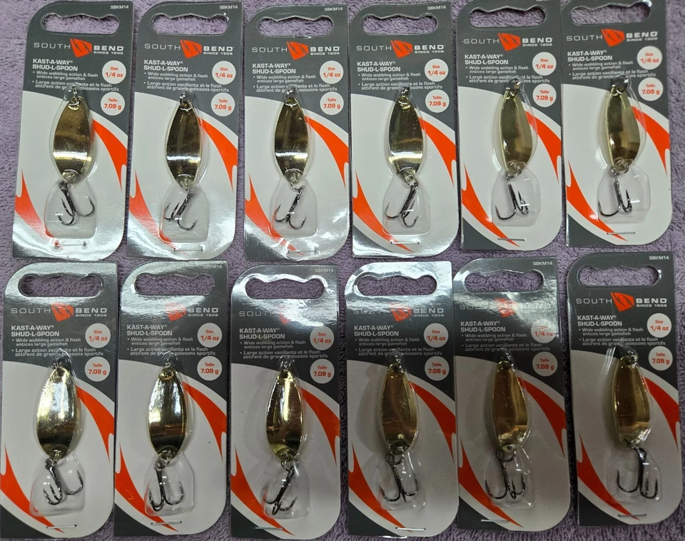 Paquete de 12 cucharas South Bend Kast A Way Shud-L 1/4 oz oro SBKM14-GLD, NUEVAS Foto 1 de 3