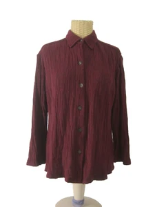 Cozy Original Womens L Burgundy Purple Heather Ripple Knit Collared Shirt - Picture 1 of 14