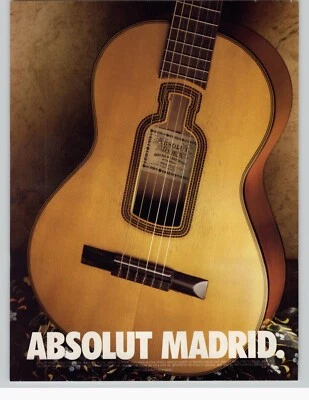 1998 Absolut Madrid Vintage Vodka Magazine Print Ad Graham Ford Guitar Photo Art - Image 1 of 4