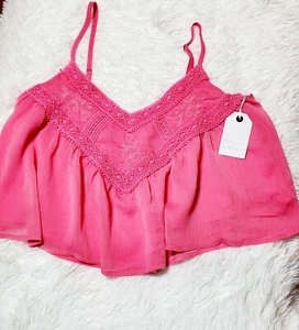 Cocoa Jaimison Peasant Handkerchief-Hem Crop-Top - Pink - Small - Picture 1 of 2