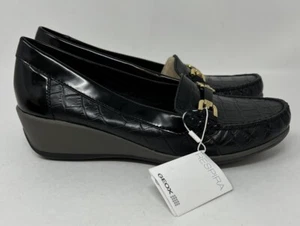 Geox Respira Black Wedge Heel Loafers size 41 US 10.5 - Picture 1 of 7