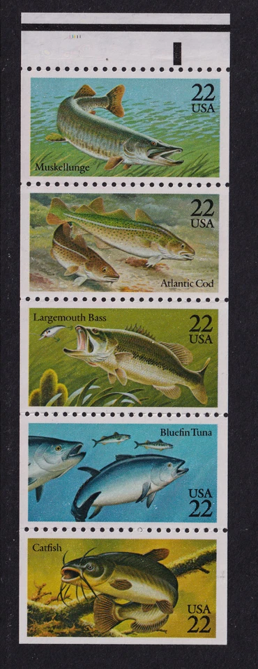 1986 FISH BOOKLET PANE issue Sc 2209a plate number 11111 folded from booklet - Image 1 of 1