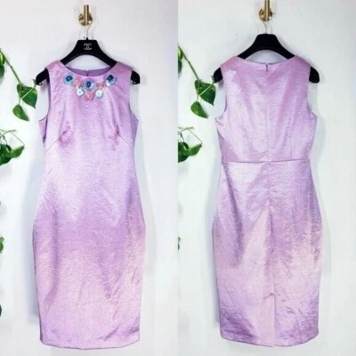 Vestido Vaina Cóctel 4 Pequeño Púrpura Lavanda Satén Lentejuelas Brillo Fiesta JAX Nuevo Foto 1 de 4