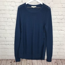 Ann Taylor LOFT Top Long Sleeve Shirt Womens Size Medium Blue Knit Button Blouse