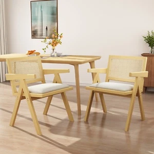 2 Pieces Wooden Chair Foldable Pu Leather Rattan Stools for Kitchen Island - Picture 1 of 45