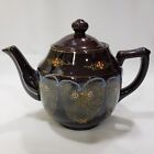 Vintage Teapot Redware Brown Decorative Japanese Moriage Handpainted Flowers