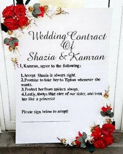 Wedding / Nikkah / Walima Bridal Gate Contract Sign Board Size A1 / A2 - Picture 1 of 4