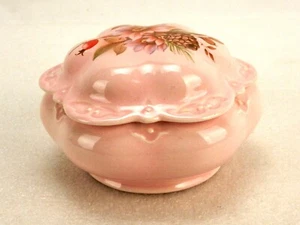 Vintage Porcelain Trinket Box, Dusty Rose, Floral Artwork, M.Brinks Style - Picture 1 of 11