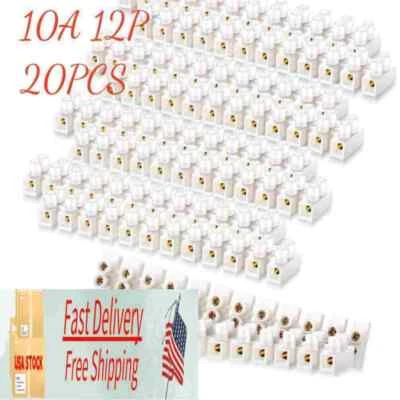 380V 10A Dual Row 12 Positions Screw Terminal Electric Barrier Strip Block 20pcs - Image 1 of 4
