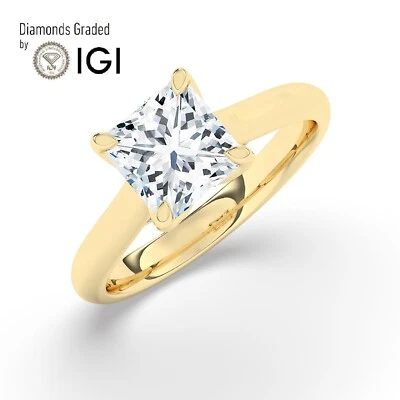 Princess Solitaire 18K Yellow Gold Engagement Ring,2 ct,Lab-grown IGI Certified - Image 1 of 4
