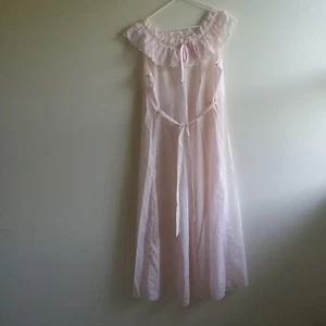 Vintage Godfried Nightgown Sz Large Long Pink Sleeveless Tie Front Lace Trim - Picture 1 of 10