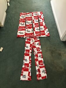 3 Vintage 70s Coca-Cola All Over Print Bell Bottom Draw String Pants Sz 26 & 30