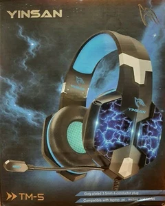 Gaming Headset YINSAN TM-5 MIKROFON PC MOBIL TABLET LED Lichter blau schwarz - Bild 1 von 8