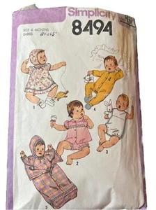 Layette Sleeper Dress One Piece Infants 6M Simplicity 8494 Sewing Pattern VTG - Picture 1 of 3