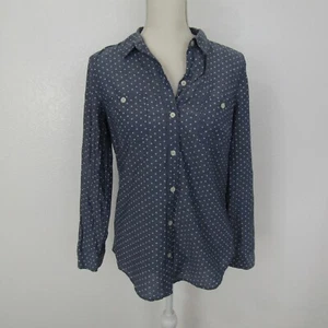 Old Navy Shirt Top Blouse Button-Up Collared Womens PS Gray Polka Dot - Picture 1 of 12