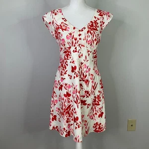 BANANA REPUBLIC Dress Women Size 4 Ruffle Sleeves Spring Coral Pink Linen Cotton - Picture 1 of 12