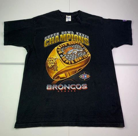Vtg Denver Broncos Shirt Super Bowl 32 Champions Ring Single Stitch XL USA Made! Cover