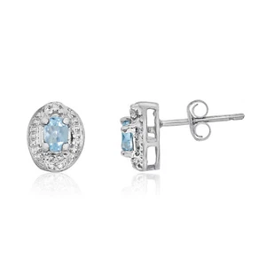 14k White Gold Aquamarine Earrings with Diamonds - Picture 1 of 3
