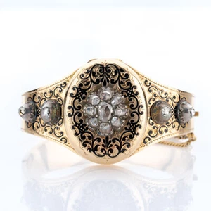 Antique bangle (14k gold) with diamonds - Picture 1 of 11